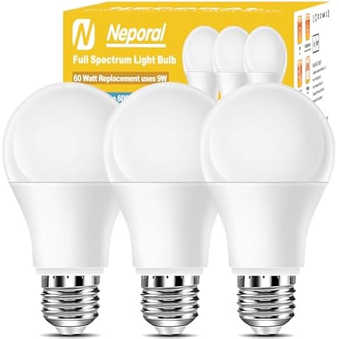 Full Spectrum LED Light Bulbs, 6000K, 9W, 3 Pack Cover