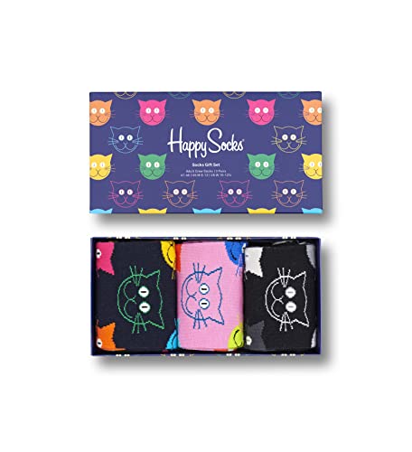 Happy Socks Colorful and Fun Mixed Cat Socks Gift Set for Men and Women Premium Cotton Socks 3 Pair Giftbox size (9-11) Happy Socks Colorful and Fun Mixed Cat Socks Gift Set for Men and Women Premium Cotton Socks 3 Pair Giftbox size (9-11)