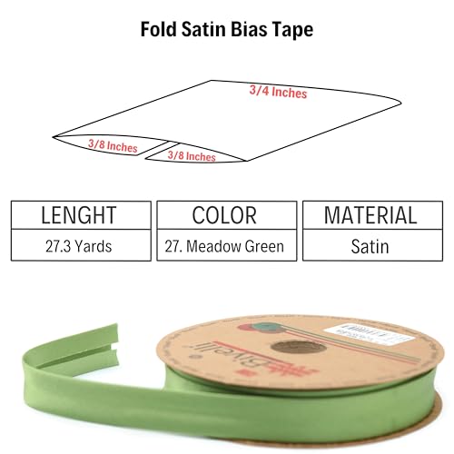Image of Fold Satin Bias Tape - 99+ Colors - 3 /4 Inches Wide - 27 Yards - Fold Satin Binding Bias Ribbon Fabric Piping Bias Binding Tape for Sewing Clothing DIY BYS27