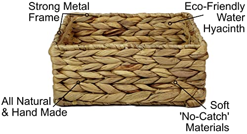 Small Square Water Hyacinth Storage Basket - Natural Wicker Shelf Organiser for Bathroom Makeup & Jewellery (Set of Three, 1 x Basket) - Image 4