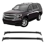 IKON MOTORSPORTS Cross Bars, Compatible with 2015-2020 Chevy Tahoe Suburban Escalade GMC Yukon, Factory Style Black Aluminum Cargo Roof Rack Transport Carrier