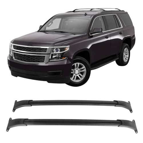 IKON MOTORSPORTS Cross Bars, Compatible with 2015-2020 Chevy Tahoe Suburban Escalade GMC Yukon, Factory Style Black Aluminum Cargo Roof Rack Transport Carrier