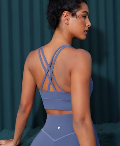 Image of BRXL High Support Padded Sports Bra for Women Buttery Soft Criss Cross Back Strappy Workout Athletic Running Gym Bra Dark Blue