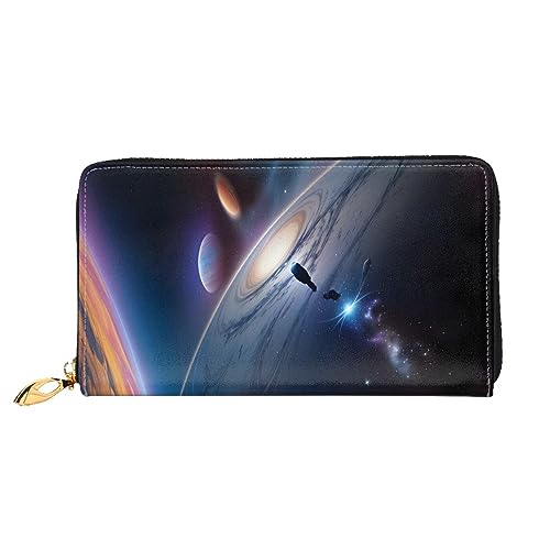Portefeuille long pour femme noir A Fascinating Universe grand format zippé de voyage
