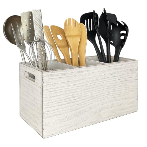 Wood Utensil Holder Organizer for Counter - Large Wooden Utensil