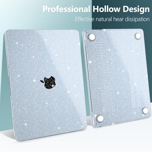 Image of DONGKE Compatible with MacBook Air 13.6 inch Case M4 M3 M2 2025 2024 2023 2022 A3240 A3113 A2681, Glitter Bling Plastic Hard Shell & Keyboard Cover for MacBook Air M4 13 inch Case, Sparkly Sky Blue