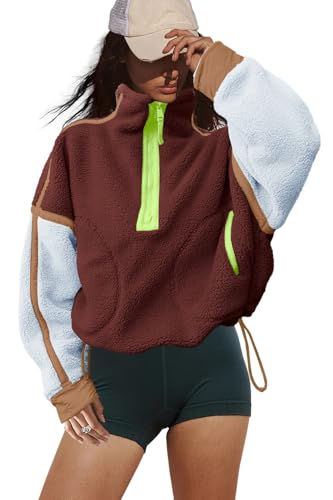LAMISSCHE Half Zip Sweatshirt Women Oversized Sherpa Jacket V Neck Fleece Pullover Hoodie with Pockets2