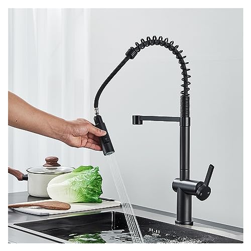 Grifo extraíble negro con boquilla de doble función y mezclador de latón para cocina 4