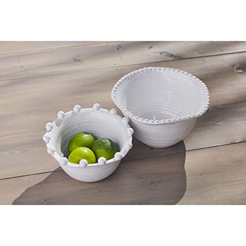 Mud Pie Beaded Side Bowl Set, White, Small 4" X 7" Dia | Large 5" X 8 1/2" Dia #TOP1
