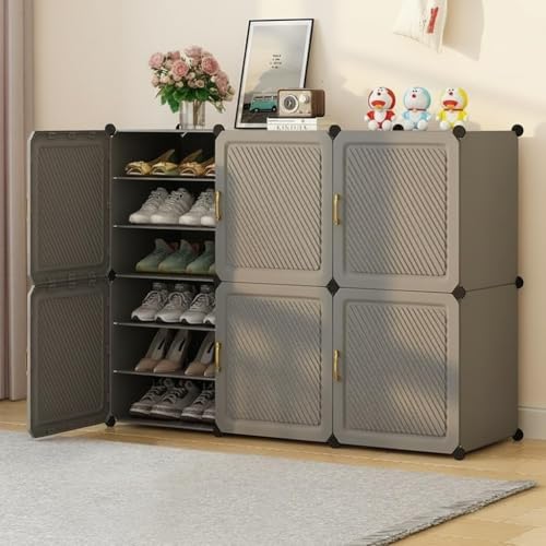Image of Sunderlook Shoe Rack Plastic for Home- Slipper Stand, Professional Shoe Stand, Chappal Stand, Multipurpose Foldable Standing Comfort Runner Shoe Rack with Door (Charcoal Grey, 18 Shelf 6 Door)