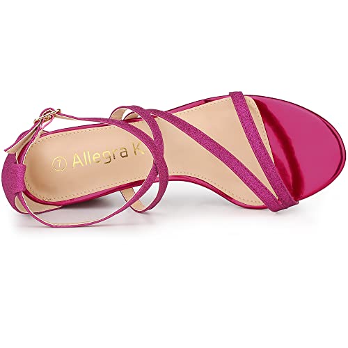Allegra K Allegra K Women's Glitter Crisscross Strap Chunky Hot Pink Heels Sandals 7 M US