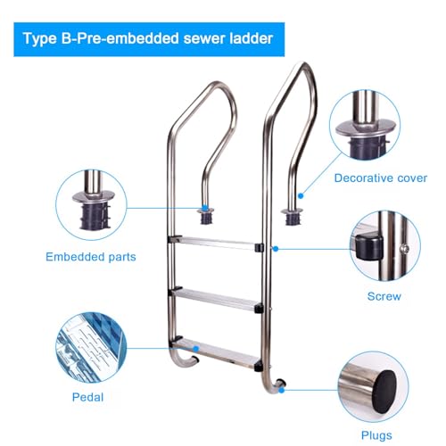 Escalera para piscina de acero inoxidable 2/3 pasos miniatura 7