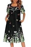 Ekouaer House Dress for Women Elderly Moomoo Short Sleeve Muumuu Dresses House Coats Grandma Nightgowns Floral ButterflyL