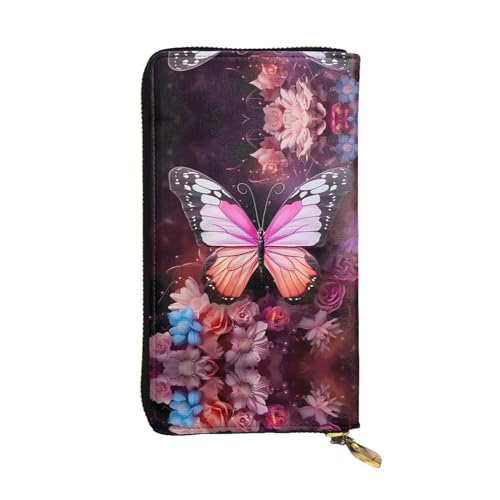 Leather Wallet 7.48 x 4.13 in - Stylish and Durable Wallet for Women with Multiple Compartments and Zipper Design Butterflies and Flowers Pattern