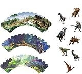 Juego de 48 decoraciones de magdalenas con temática de dinosaurios para fiestas