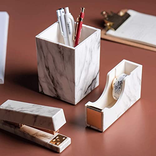 Grapadora de escritorio premium con acabado mármol blanco y base pesada 3