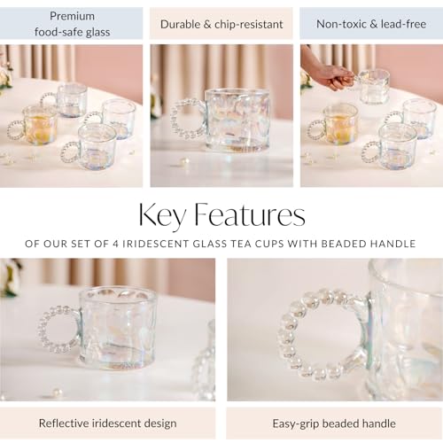 Image of Nestasia Set of 4 Iridescent Glass Tea Cups | Perfect for Green Tea, Coffee, Tea, Milk, Hot Chocolate & Cappuccino (325ml)