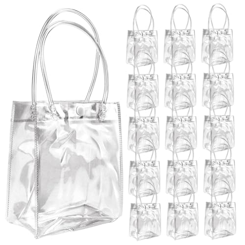 Sacs de fête transparents en PVC pour anniversaires et baptêmes - 16 cabas avec poignées