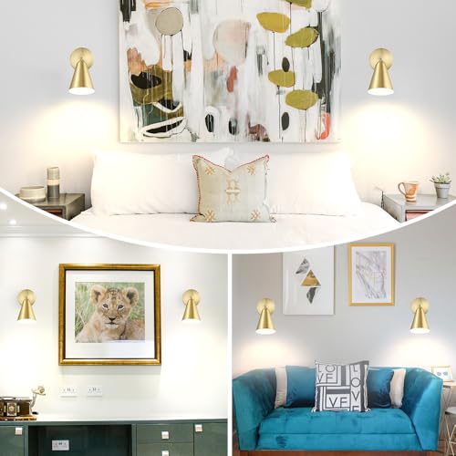 Image of Battery Operated Wall Sconces Set of 2, Gold Rechargeable Wireless with Remote Control, Cordless Battery Led Wall Lights, Dimmable RGB Indoor Wireless Lamp for Bedroom Living Room, 330&180Rotate