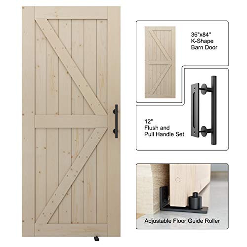 LD Build 36in x 84in Sliding Barn Wood Door Slab with Barn Door