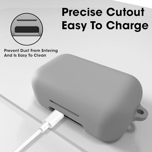 Image of Sounce Case Cover for Boult Audio AirBass PowerBuds, 360 Protection, Shockproof Design, Scratch Resistant, Silicone Case with Keychain (Front LED Visible) - Grey