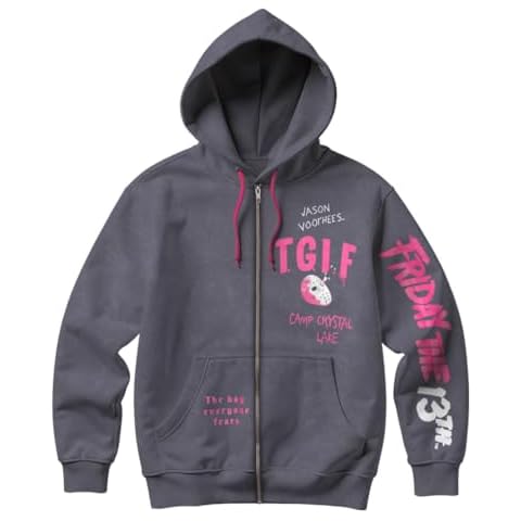 Warner Bros Friday the 13th Hoodie for Juniors, Zip-Up Active Hooded Sweatshirt for Women (Gray, Medium) Cover