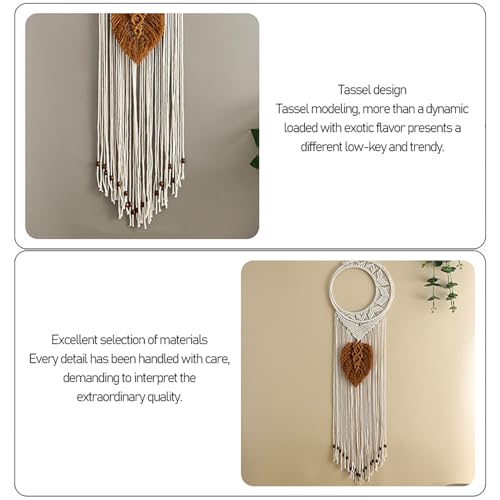 Tapiz de pared de luna macramé boho con hojas para decoración tejida artesanal 7