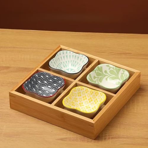Borine 小皿セット 和皿 トレイ ディナー食器セット 仕切りトレー 盛り鉢 和風 天然木 竹製 2/3/4/6/9宮格 陶磁器製 和食器 小鉢 調味料 デザート タレ 寿司 豆皿 醤油皿 前菜皿 鍋料理 贈り物 家庭用 料理店 業務用 来客用 食洗機