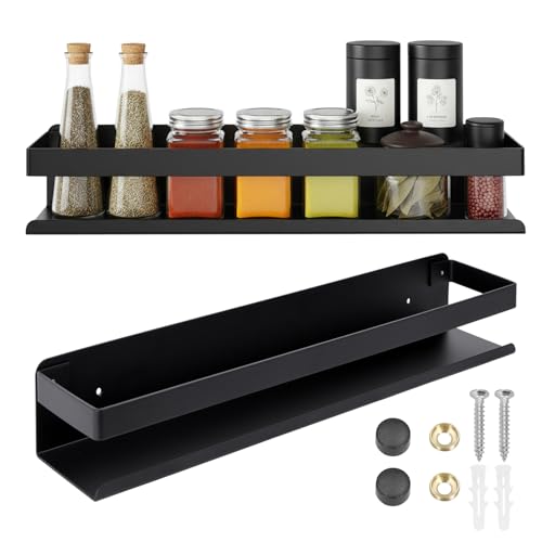 Home Markt24 Étagère murale noire de 50 cm - En acier inoxydable - Pour salle de bain et cuisine - Étagère à épices, étagère sous miroir - Étagère...