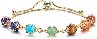 JOVIVI 7 Chakra Healing Crystal Bracelet Women Natural Gemstones Yoga Reiki Chakras Stone Anxiety Beads 14K Gold Plated Bangle Girls Jewellery Gifts for Mother Day Mum Mom Gifts