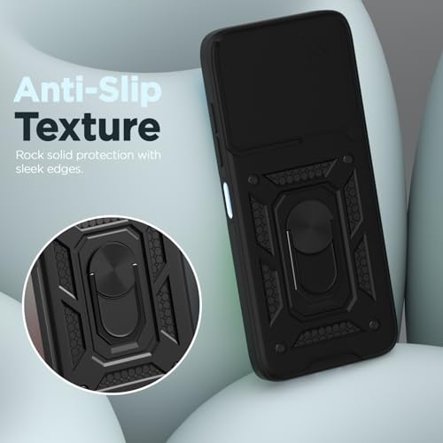 Image of Pikkme Back Cover for Oppo A5 Pro 5G | 360 Protection Case | Sliding Camera Shield Cover & Ring Holder Stand D10 Tough Armor Bumper Case (Black)
