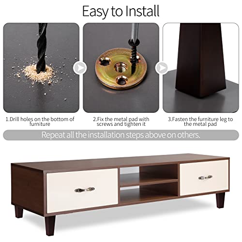 Turstin Set Of 8 Furniture Legs 6 Inch Square Solid Wood Couch Legs Replacement Sofa Legs Mid Century Furniture Feet For Armchair Bed Dresser Cabinet Include Installation Hardware, Brown #TOP3