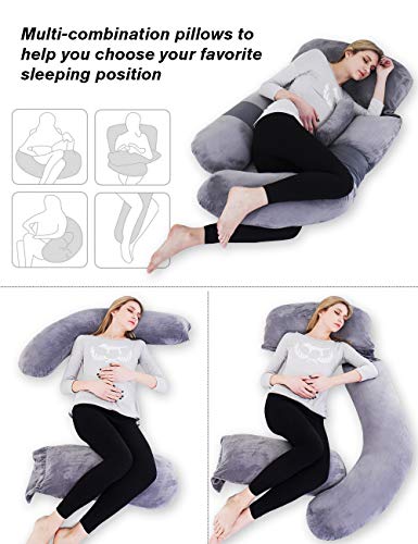 Awesling 60in Full Body Pillow | Nursing, Maternity and Pregnancy Body Pillow | Extra Large U Shape Pillow and Lounger with Detachable Side, Separate Support Pillow and Removable Cover (Grey)