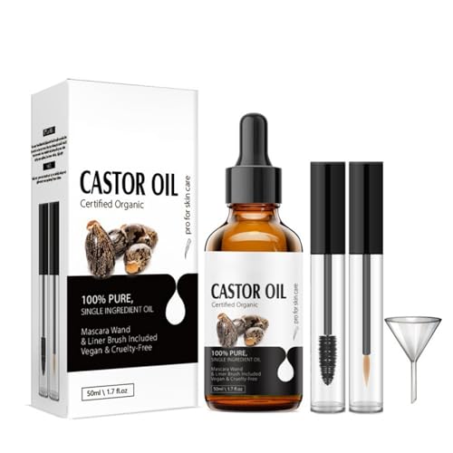 Aceite de Ricino 50ml - 100% Puro y Natural - Aceite de Ricino Orgánico para el Crecimiento del Cabello Pestañas, Cejas - Cuidado de la Piel y el Cuerpo - Prensado en Frío