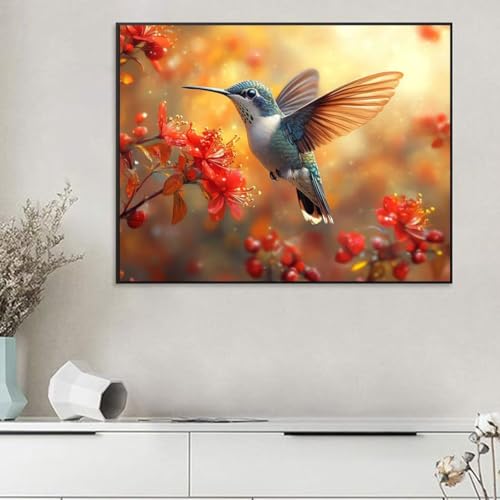Peinture diamant oiseau et fleur grand format 90x70cm avec strass complet - 2