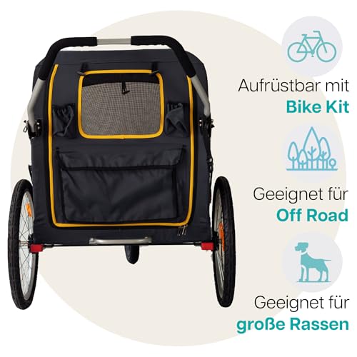 Großer Hundewagen - Innopet Hercules 2.0 Gelb/Grau - Heavy Duty Buggy Rahmen bis 50kg belastbar -inkl. Regenschutz - hintere 45cm Luftreifen/vorne pannensicheres EFA Rad - ohne Werkzeug aufzubauen
