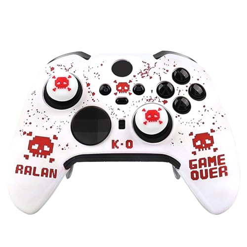 Image of Pixelated Skull Controller Skin Compatible with Xbox Elite Series 2 Core Wireless Controller, RALAN Protector Case, Customised Thumb Grips Cap