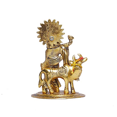 Image of KridayKraft Lord Krishna with Cow Metal Statue,Krishna Murti Playing Flute for Temple Pooja,Decor Your Home,Office & Gift Your Relatives,Showpiece Figurines,Religious Idol
