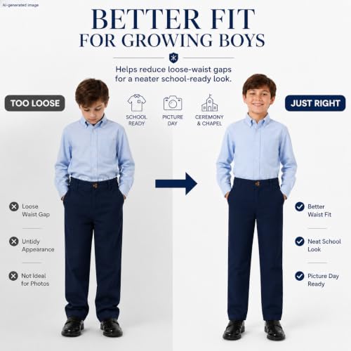 Image of Bienzoe Boys School Uniform Pants: Adjustable Waist Flat Front | Students Ages 6-13, Classroom Days, Picture Day, Awards, Open House, Chapel, Family Events, Lean-To-Regular Builds, Neat Look