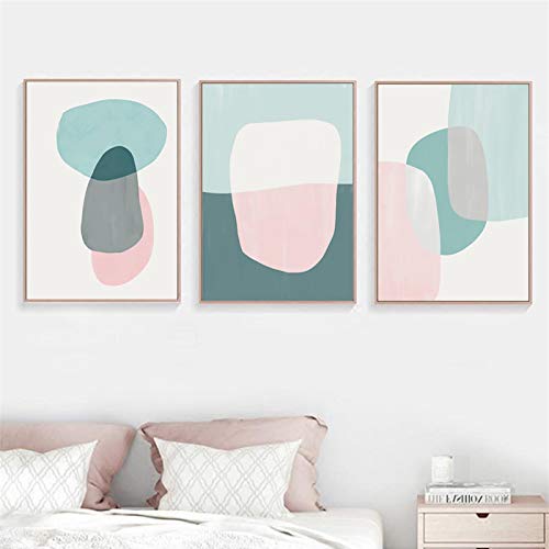 Toiles imprimées abstraites ellipses rose vert bleu 70x100 cm de salon