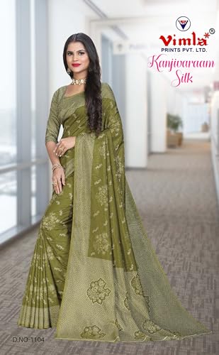 Image of Vimla Women's Kanjivaram Silk Uniform Saree and Unstitched Blouse Piece | Office School Uniform Saree For Women | Sari for Women