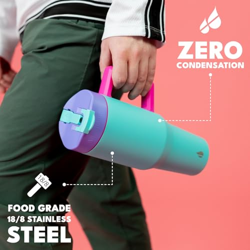 Image of Elemental 100% Leak Proof 32oz Tumbler with Handle & Straw Travel Mug | Stainless Steel Double Wall Insulated Tumbler for Hot and Cold Beverages with Sip & Straw Lid