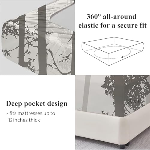 Drap housse 140x200 bonnet 30 cm gris imprimé forêt et cerf - 5