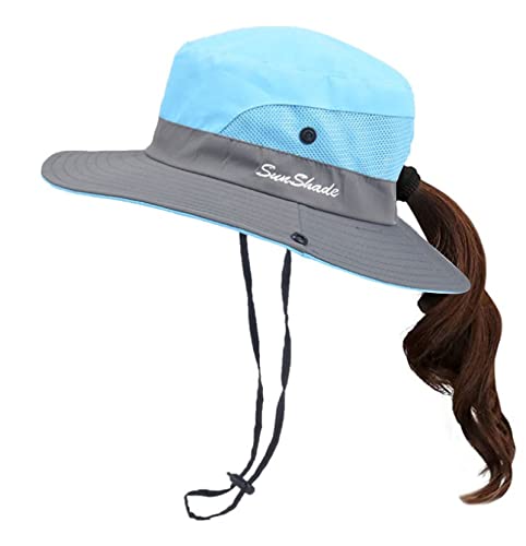 Kids Girls UV Protection Sun-Hat Wide Brim Bucket-Cap with Ponytail Hole Fit for 3-6 Years2