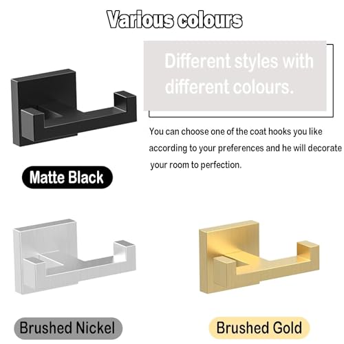 Foto de BOZWELL Ganchos dobles para toallas para baño, montaje en pared dorado cepillado, estilo cuadrado simple y moderno, gancho para bata, colgador de puerta de acero inoxidable resistente para baño (imagen 5)