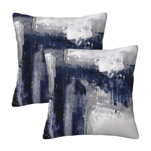 QUALKNOY Set of 2 Velvet Navy Blue Cushion Covers 45 x 45 cm Modern Art Abstract Throw Pillow Case 18x18 for Living Room Sofa Bed Outdoor Garden Home Decor Pillowcases