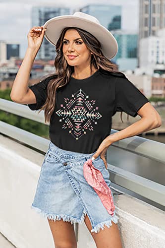 Supeya Aztec Shirts For Women Funny Geometric T-Shirt Retro Western Tee Shirt Casual Short Sleeve Ethnic Tops #TOP2