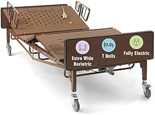 Full Electric Bariatric Hospital Bed with T-Rails Included - Extra Wide, Heavy Duty - 80” x 42”, 600 lb Weight Capacity - for Home Care and Medical Facilities - Fully Adjustable, Locking Casters