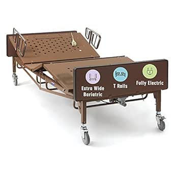 Full Electric Bariatric Hospital Bed with T-Rails Included - Extra Wide, Heavy Duty - 80” x 42”, 600 lb Weight Capacity - for Home Care and Medical Facilities - Fully Adjustable, Locking Casters