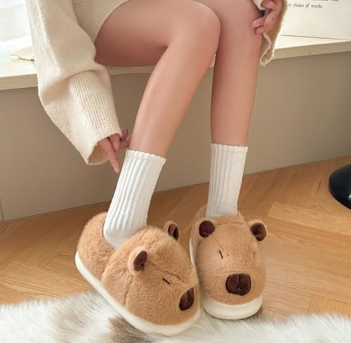 Plush Capybara Slippers Cute House Slippers for Women - Fluffy Memory Foam Comfort Wear Cloud Shoes, Kawaii Animals Christmas Gift, Capy Makeup Set Includes Cosmetic Bag & Mirror & Headband & Stickers3